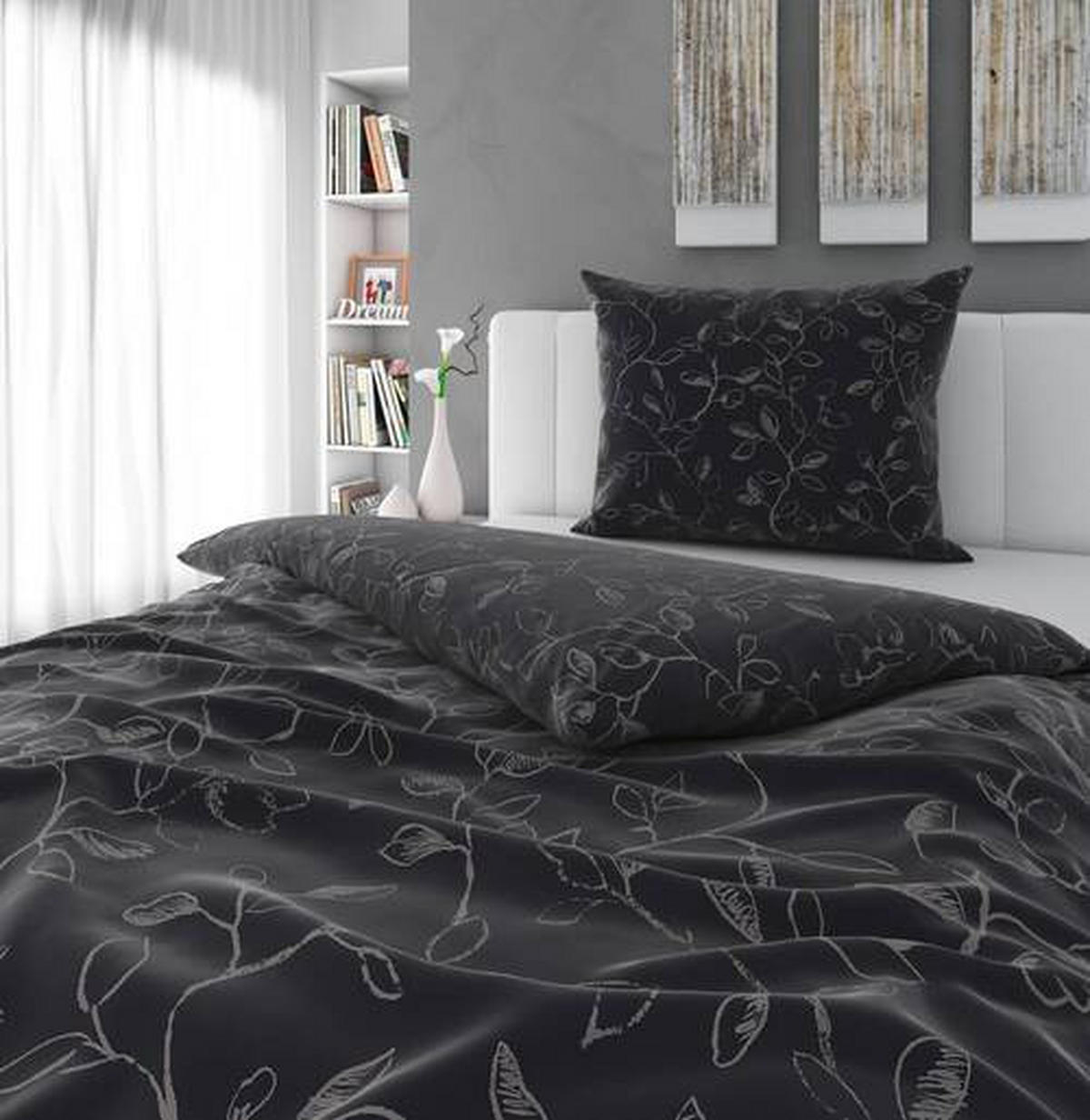 BETTWÄSCHESET Lara Satin 160/210 cm  65 cm/100 cm  - Anthrazit, Natur, Textil (160/210cm) - Bio:Vio