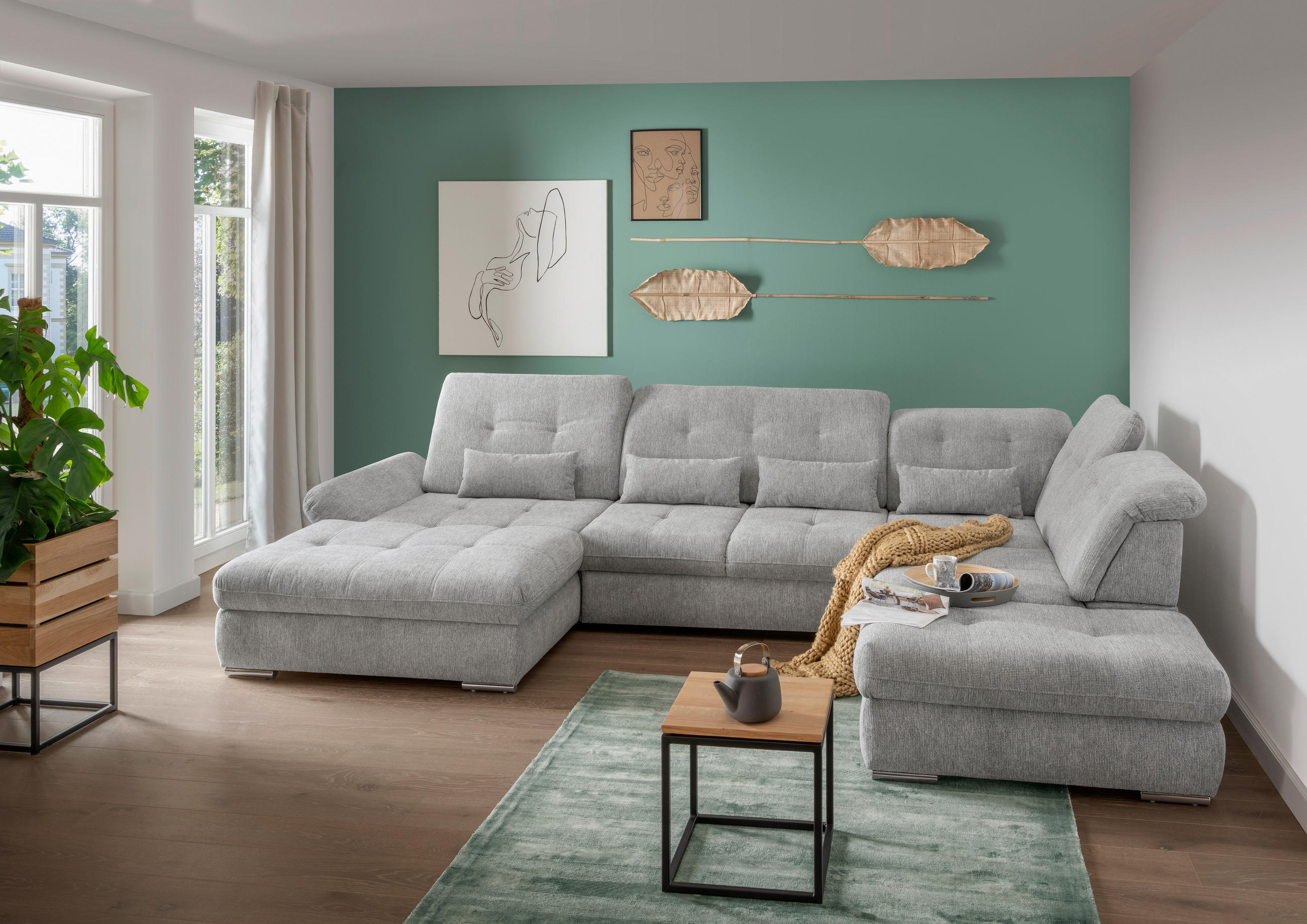 WOHNLANDSCHAFT Silberfarben Chenille  - Chromfarben/Silberfarben, Design, Textil/Metall (195/376/254cm) - Livetastic