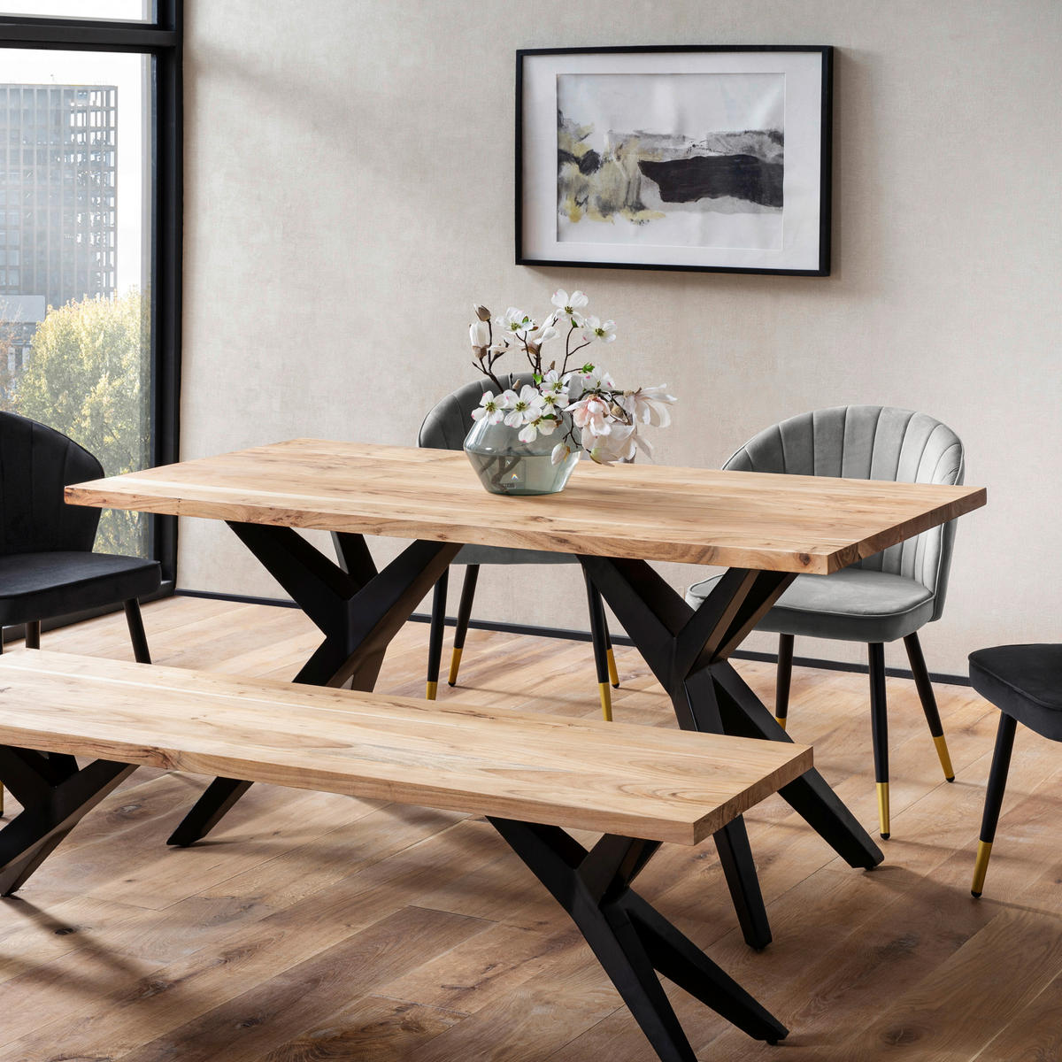 JEDÁLENSKÝ STÔL, akácia, farba akácie, 120/60/76 cm - čierna/farba akácie, Design, kov/drevo (120/60/76cm) - Livetastic