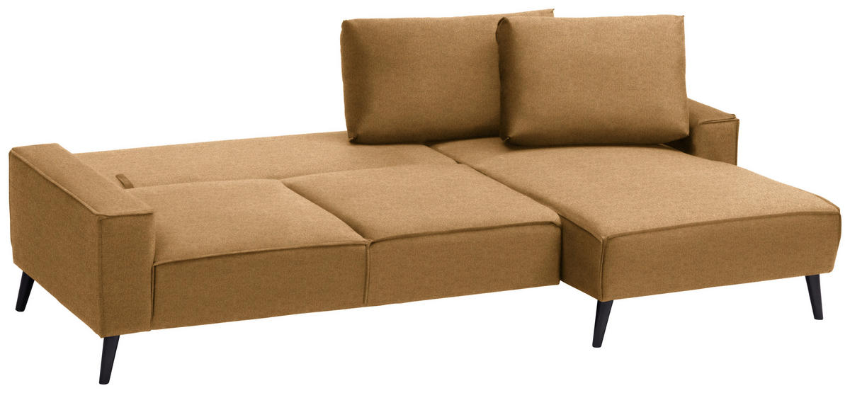 ECKSOFA in Velours Goldfarben  - Goldfarben/Schwarz, Basics, Holz/Textil (260/161cm) - Carryhome