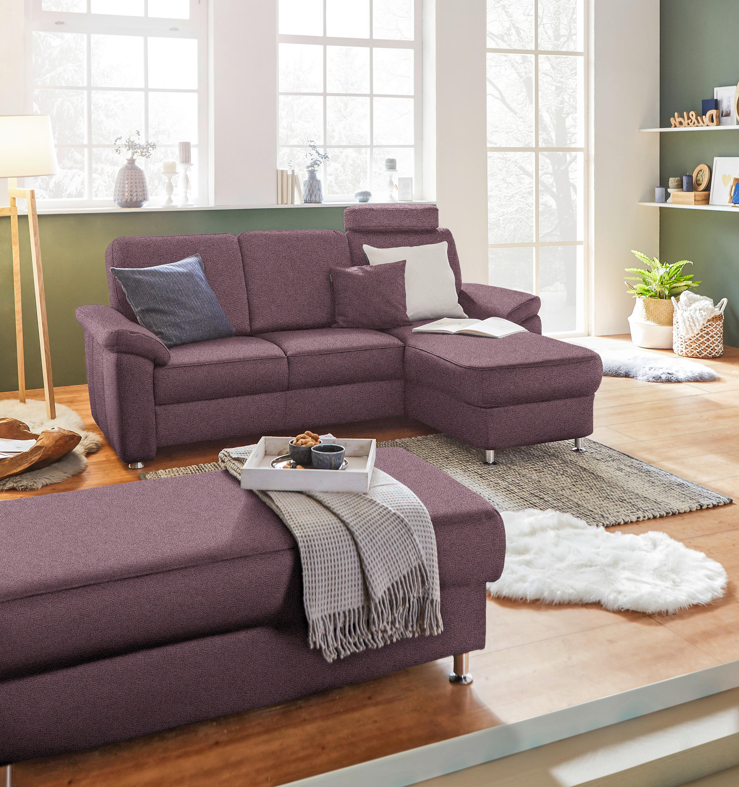 ECKSOFA in Webstoff Violett  - Chromfarben/Violett, Konventionell, Textil/Metall (220/163cm) - Beldomo System