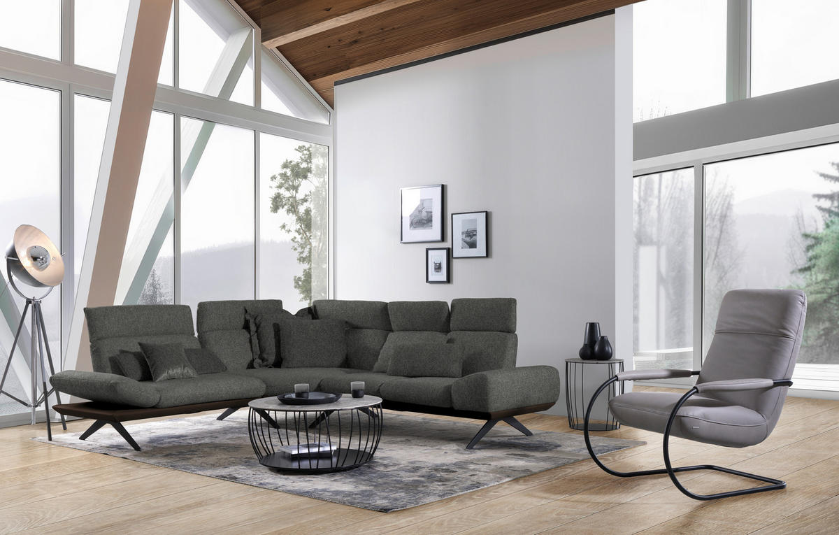 ECKSOFA Chenille, Flachgewebe Braun, Graubraun  - Graubraun/Schwarz, Design, Textil/Metall (239/270cm) - Koinor