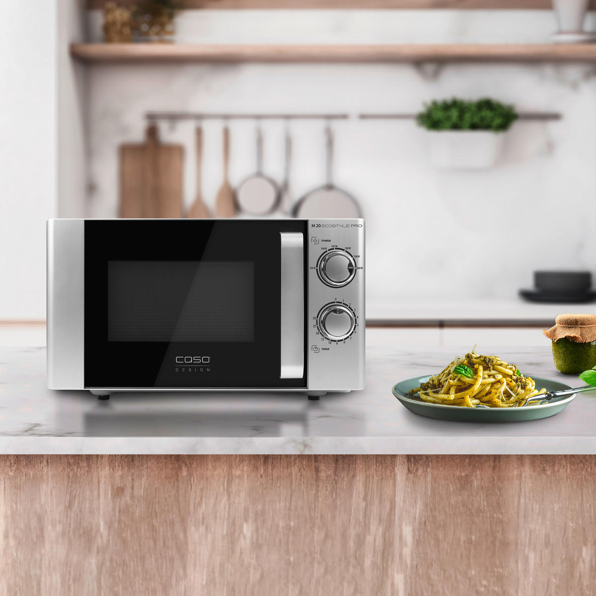 MIKROWELLE  - Silberfarben/Schwarz, Basics (46/26,5/36,5cm) - CASO Design