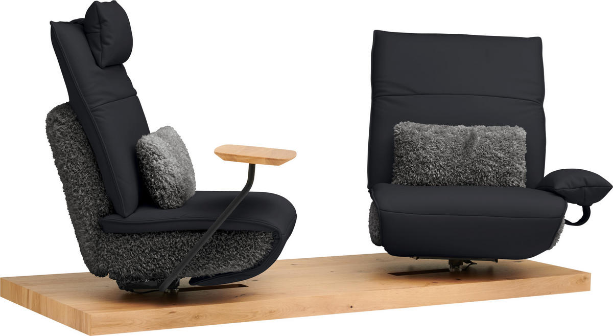 2-SITZER-SOFA Hochflor Echtleder Anthrazit, Schwarz  - Anthrazit/Schwarz, Design, Leder/Holz (240/65/104cm) - Koinor