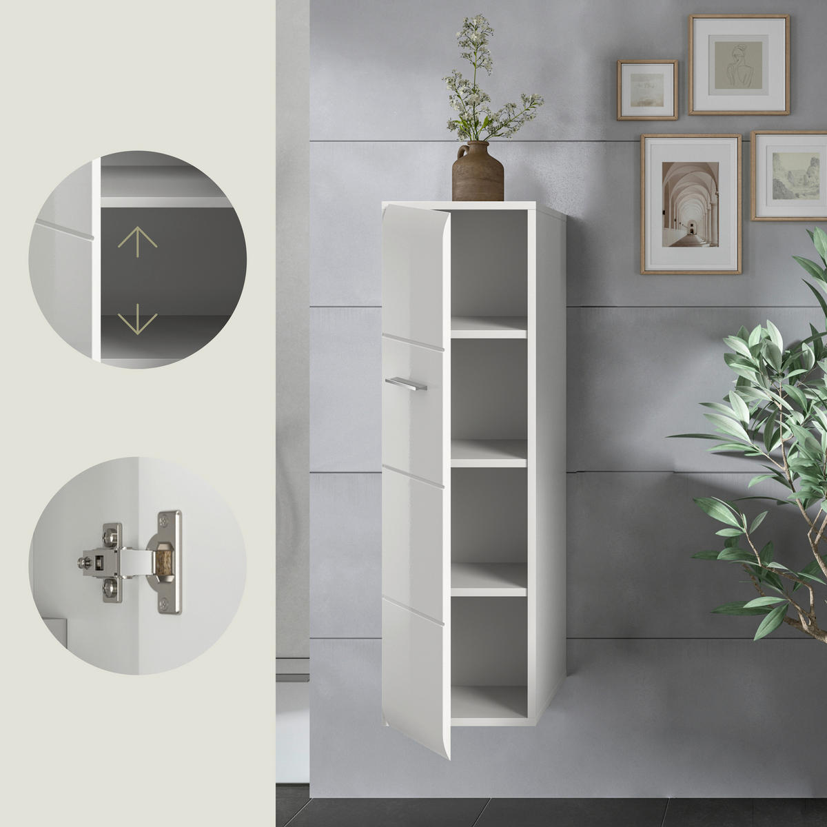 MIDISCHRANK 30/106/30 cm  - Weiss Hochglanz/Weiss, Modern, Holzwerkstoff/Kunststoff (30/106/30cm) - MID.YOU