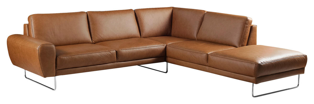 ECKSOFA in Echtleder Cognac  273/250 cm  - Chromfarben/Cognac, Design, Leder/Metall (273/250cm) - Livetastic