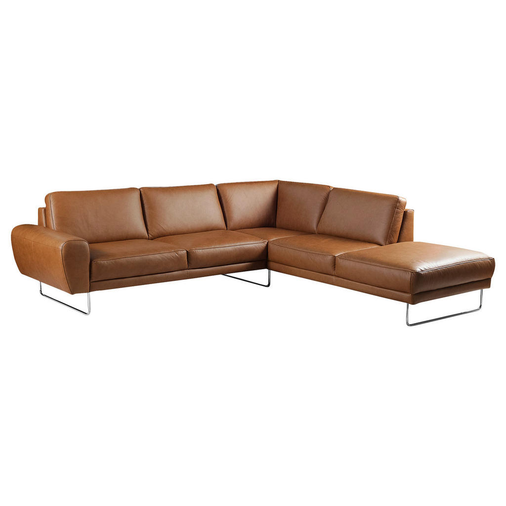Thumbnail - Livetastic Ecksofa Spring, Cognac, Leder, Echtleder, Semi-Anilinleder, 4-Sitzer, Ottomane rechts, L-Form, 273x250 cm, Ma...