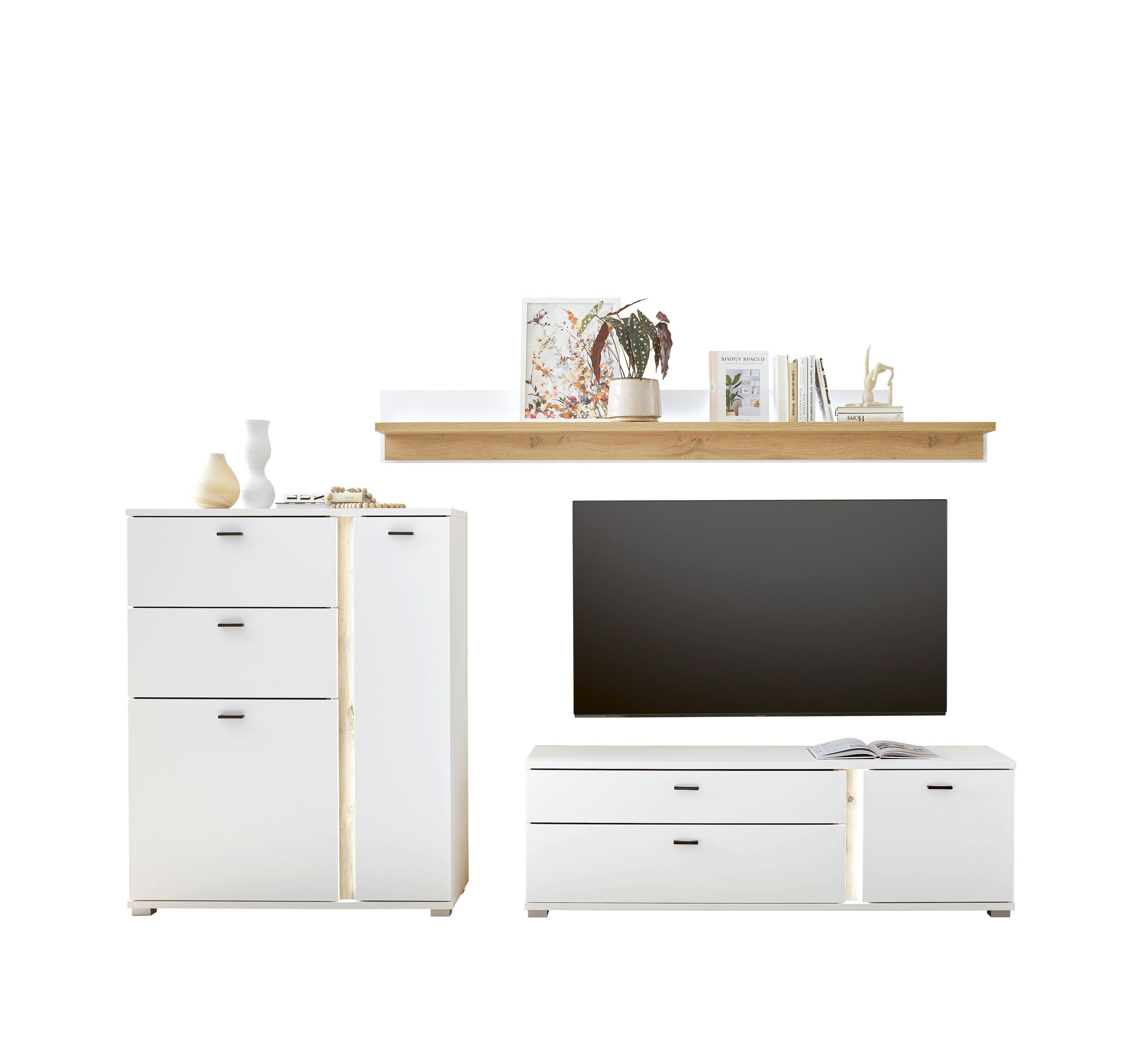 WOHNWAND 3-teilig  in Weiß, Eiche Wotan  260/170/42 cm  - Silberfarben/Eiche Wotan, Design, Holzwerkstoff/Kunststoff (260/170/42cm) - MID.YOU