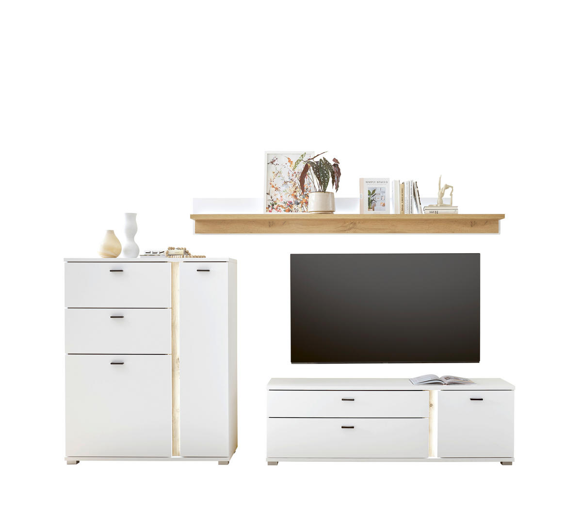 WOHNWAND 3-teilig  in Weiß, Eiche Wotan  260/170/42 cm  - Silberfarben/Eiche Wotan, Design, Holzwerkstoff/Kunststoff (260/170/42cm) - MID.YOU