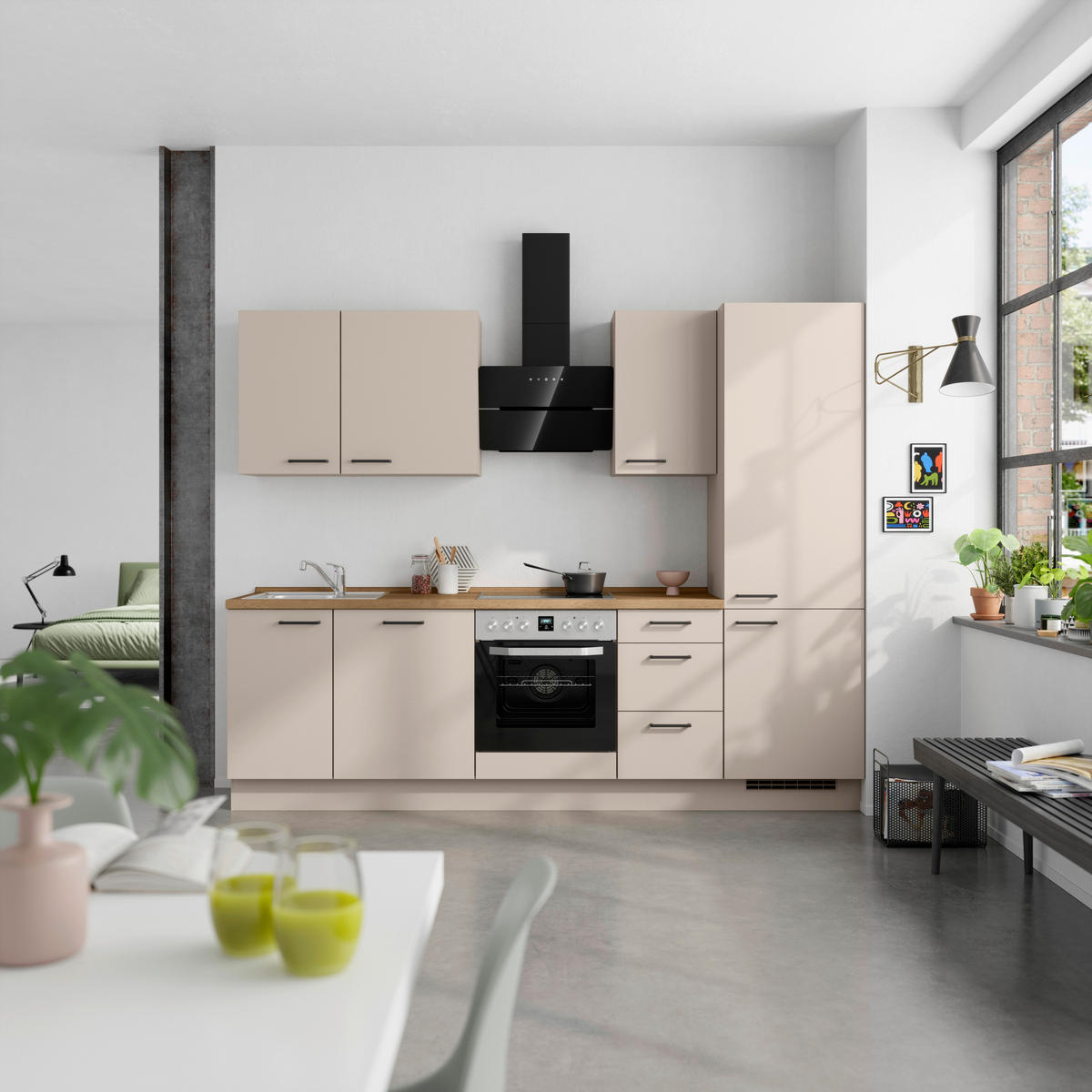 KÜCHENLEERBLOCK 270 cm   in Eichefarben, Sandfarben  - Sandfarben/Eichefarben, MODERN, Holzwerkstoff/Metall (270cm) - Nobilia