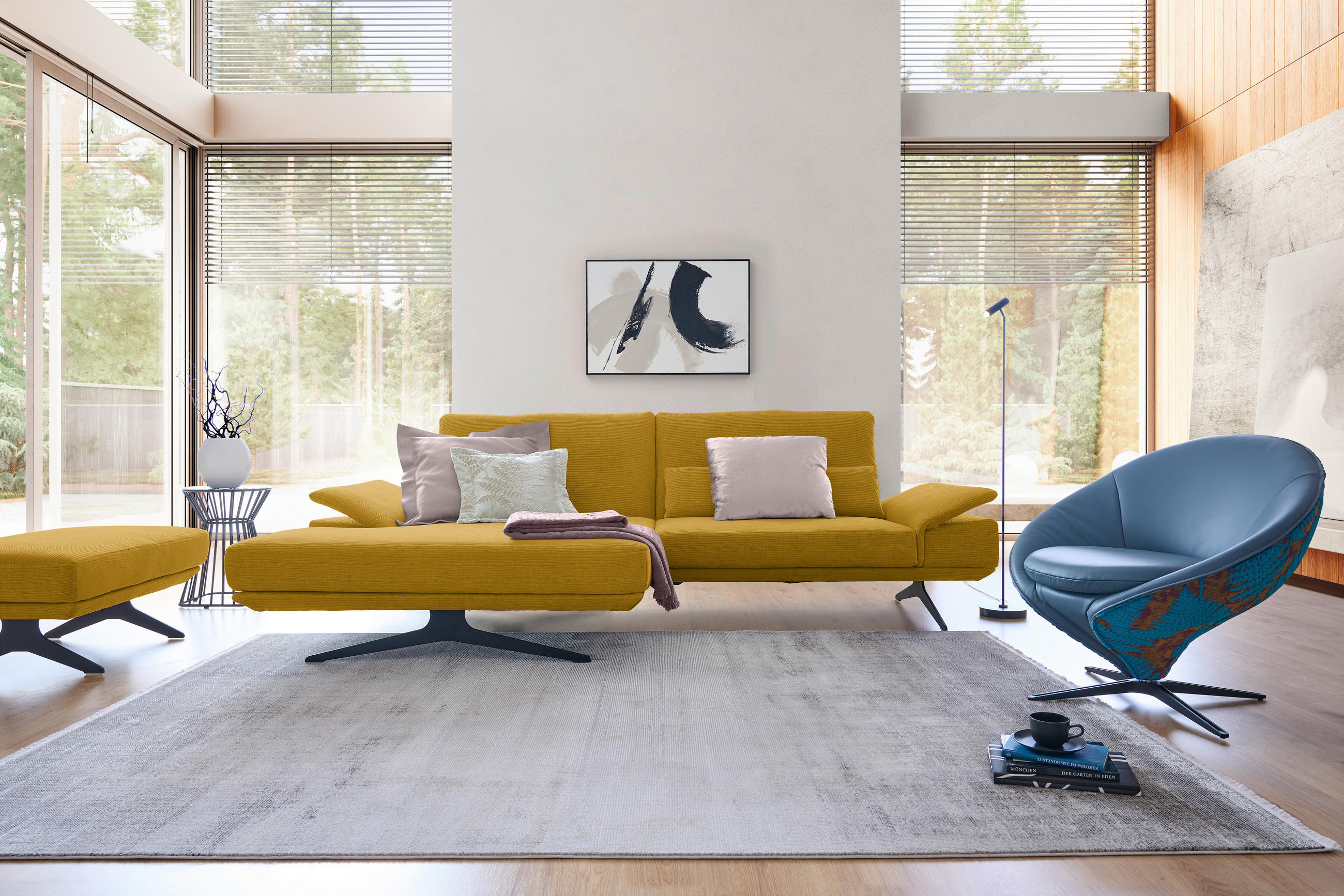ECKSOFA in Flachgewebe Currygelb  155/284 cm  - Currygelb/Schwarz, Design, Textil/Metall (155/284cm) - Koinor