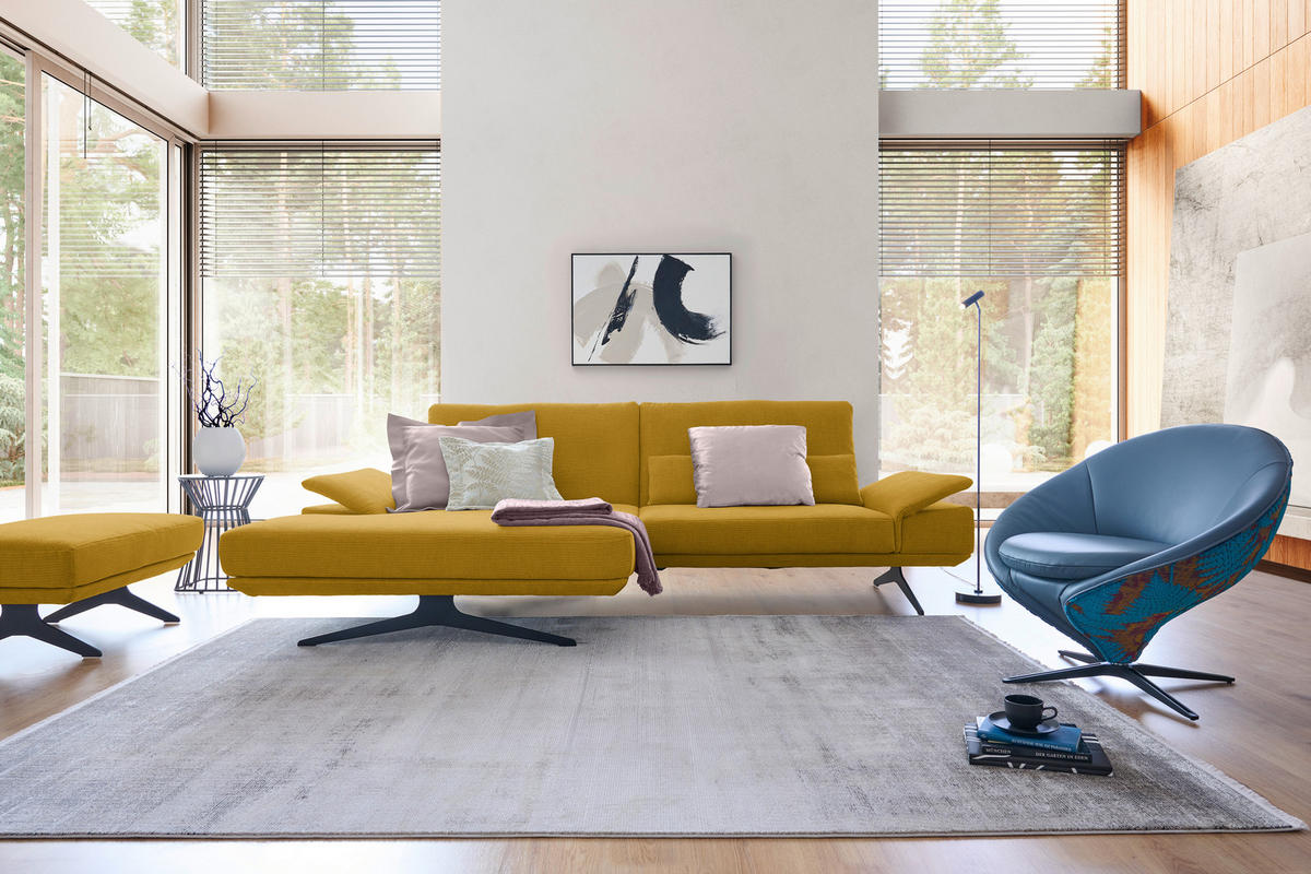 ECKSOFA in Flachgewebe Currygelb  - Currygelb/Schwarz, Design, Textil/Metall (155/284cm) - Koinor