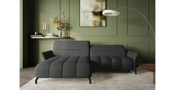 ECKSOFA Anthrazit Flachgewebe Rücken echt, Kopfteilverstellung, Sitztiefenverstellung  - Anthrazit/Schwarz, KONVENTIONELL, Textil/Metall (175/272cm) - Carryhome