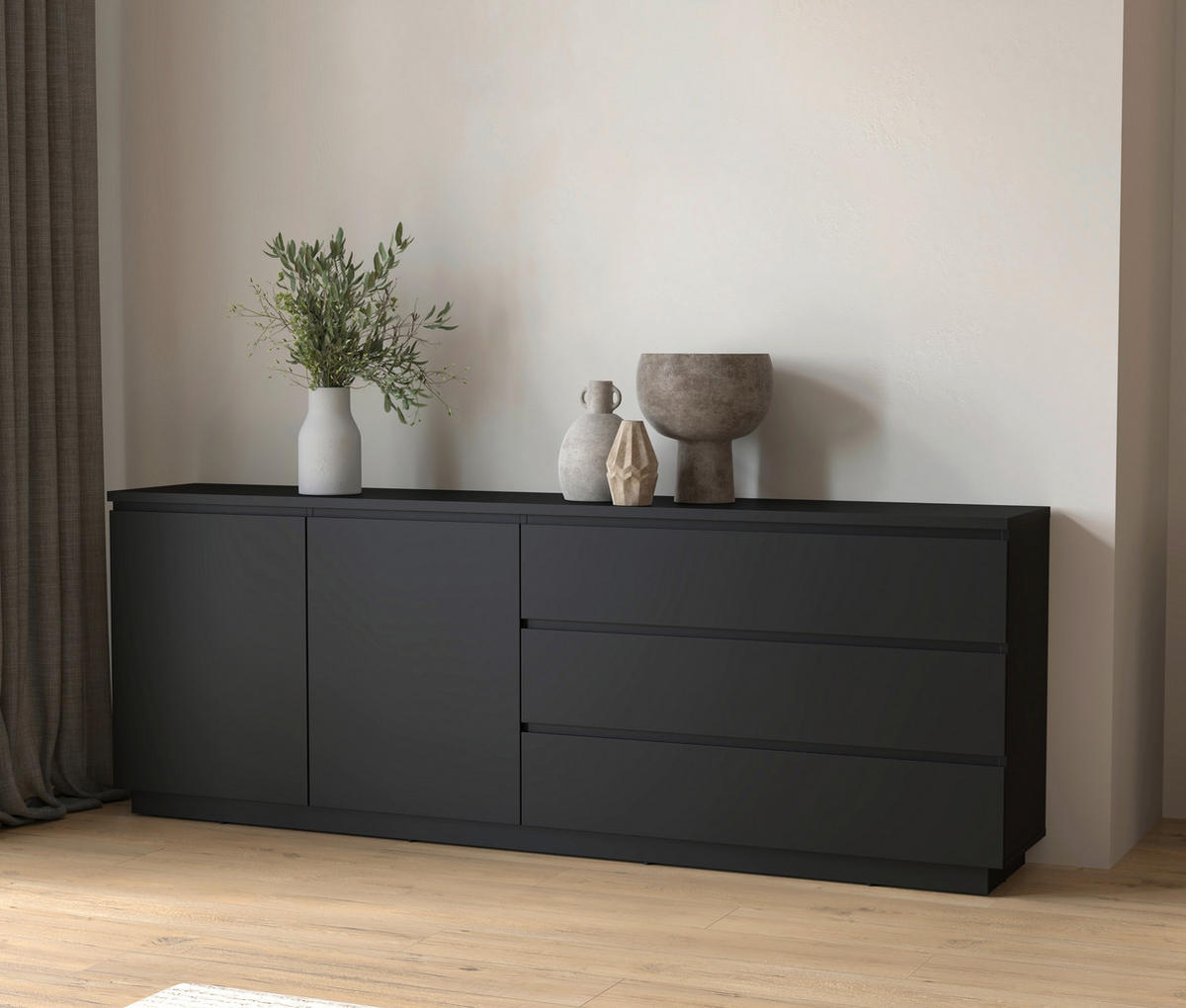 SIDEBOARD Bilbao 200/72/34,5 cm 3 Schublade(n)  - Schwarz, Design, Holzwerkstoff (200/72/34,5cm) - MID.YOU
