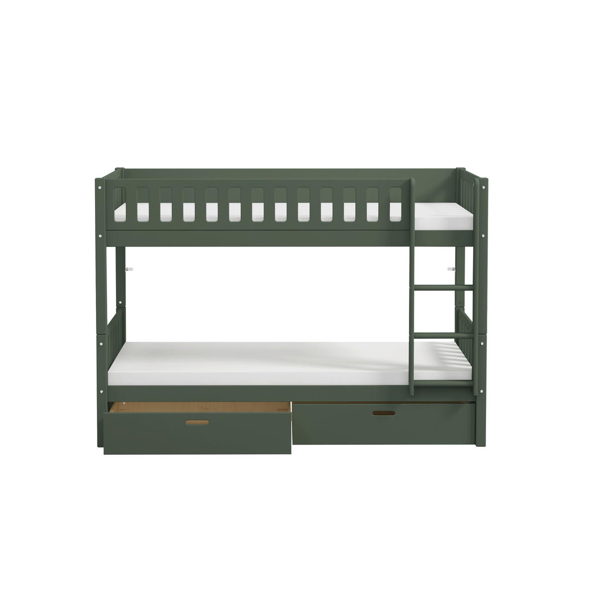 ETAGENBETT 90/200 cm,  in Absturzsicherung, Leiter, Rollroste, Bettschublade  - Dunkelgrün, MODERN, Holz (90/200cm) - Chameo