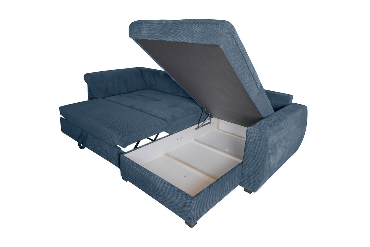 ECKSOFA LORENZO Dunkelblau Struktur Liegefläche im Originalstoff  - Schwarz/Dunkelblau, Design, Textil/Metall (302/188cm) - P & B