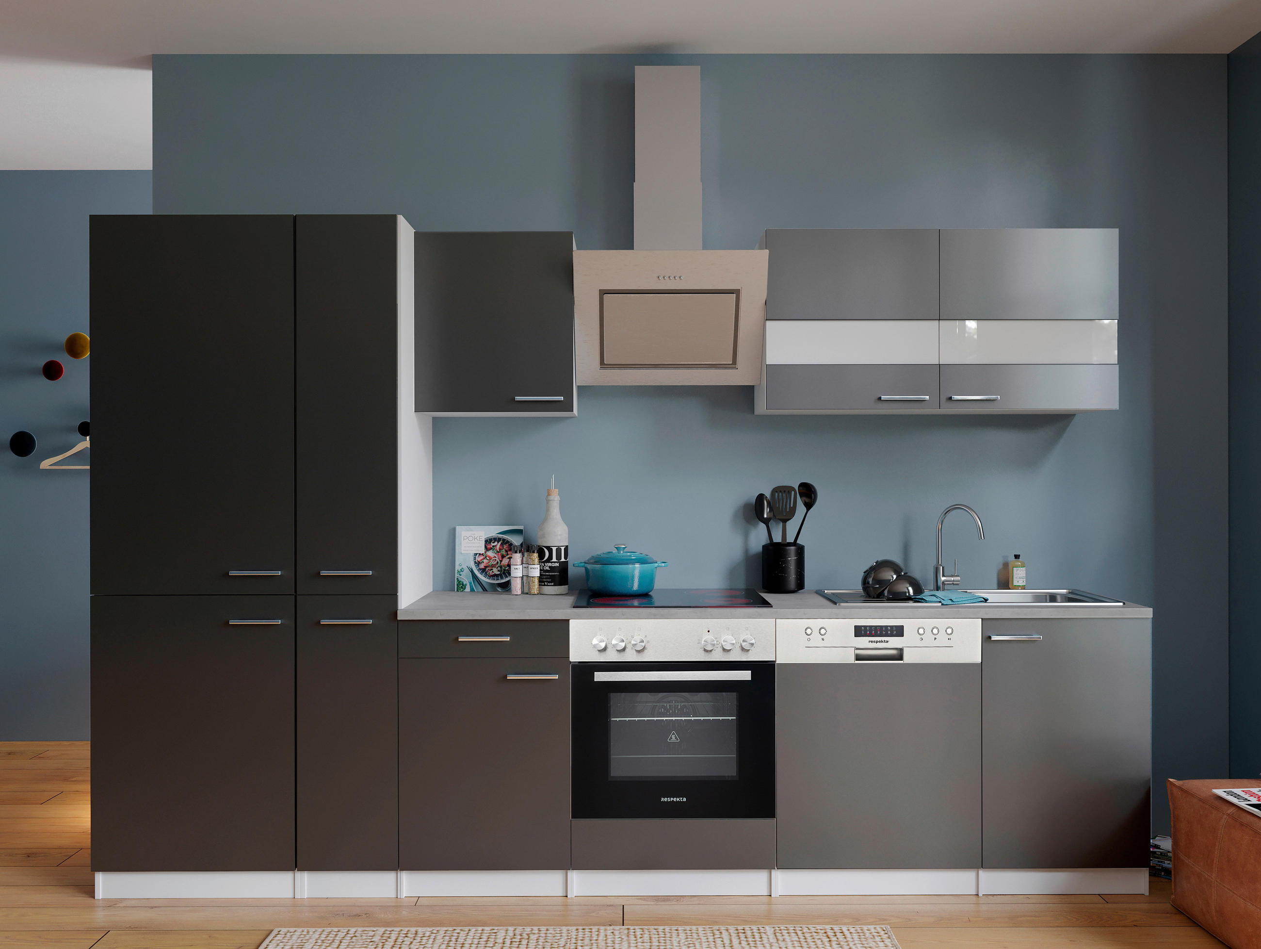 KÜCHENBLOCK 310 cm   in Grau  - Edelstahlfarben/Graphitfarben, Basics, Holzwerkstoff/Metall (310cm) - Respekta