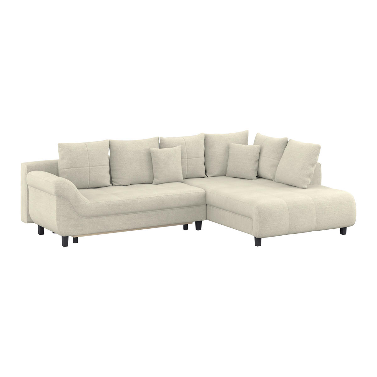 ECKSOFA MENDOZA NEW Hellgrau Chenille, Struktur Zierkissen, Rückenkissen, Bettkasten  - Hellgrau/Schwarz, KONVENTIONELL, Textil (309/197cm) - MID.YOU