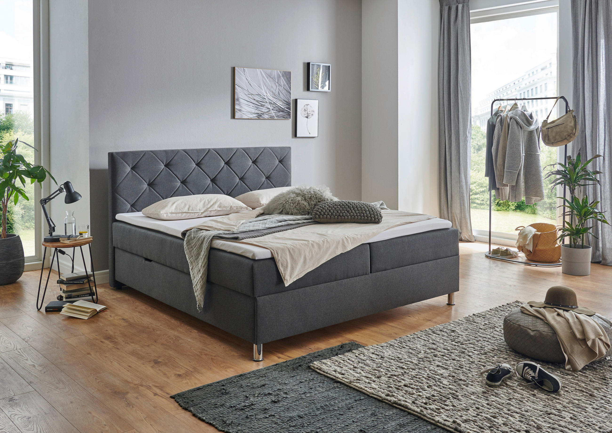 BOXBETT 180/200 cm  in Anthrazit  - Chromfarben/Anthrazit, Basics, Textil/Metall (180/200cm) - Xora