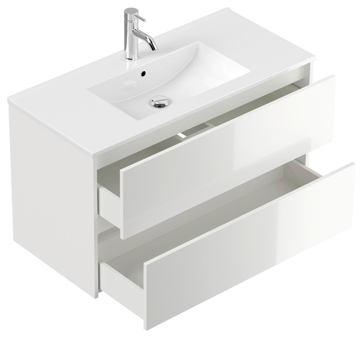 BADEZIMMER 2-teilig  in 100 cm  - Weiß Hochglanz/Weiß, Basics, Keramik/Holzwerkstoff (100cm) - MID.YOU