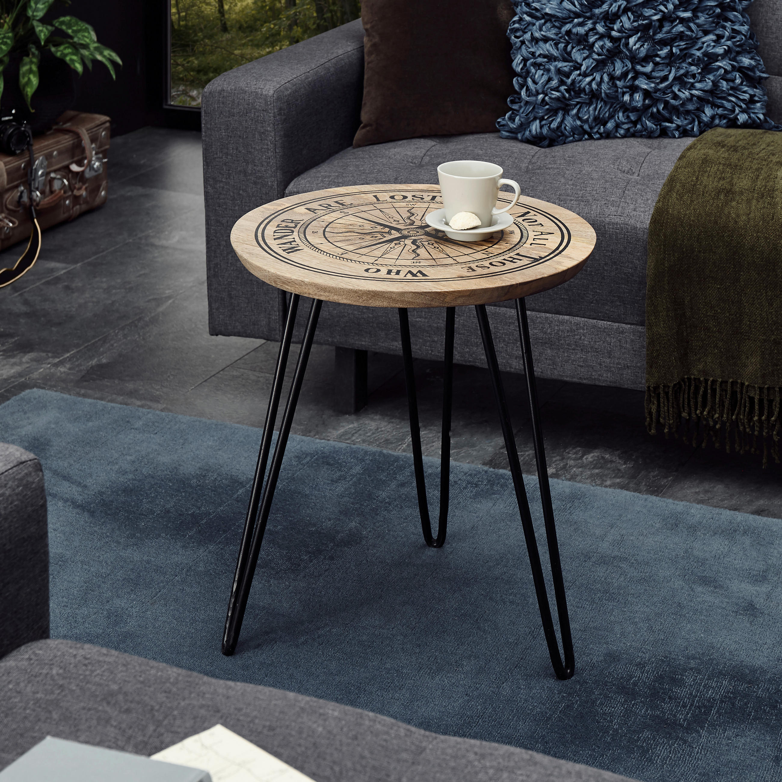 COUCHTISCH Mangoholz massiv 46/46/51 cm rund Naturfarben, Schwarz  - Schwarz/Naturfarben, Holz/Metall (46/46/51cm) - Xora