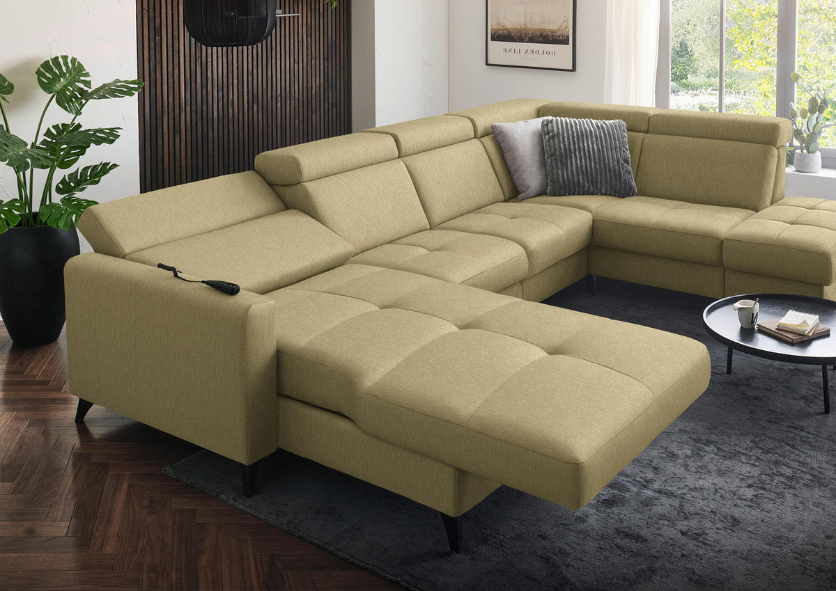 WOHNLANDSCHAFT Flachgewebe Honig  - Schwarz/Honig, Konventionell, Textil/Metall (174/333/215cm) - Beldomo System