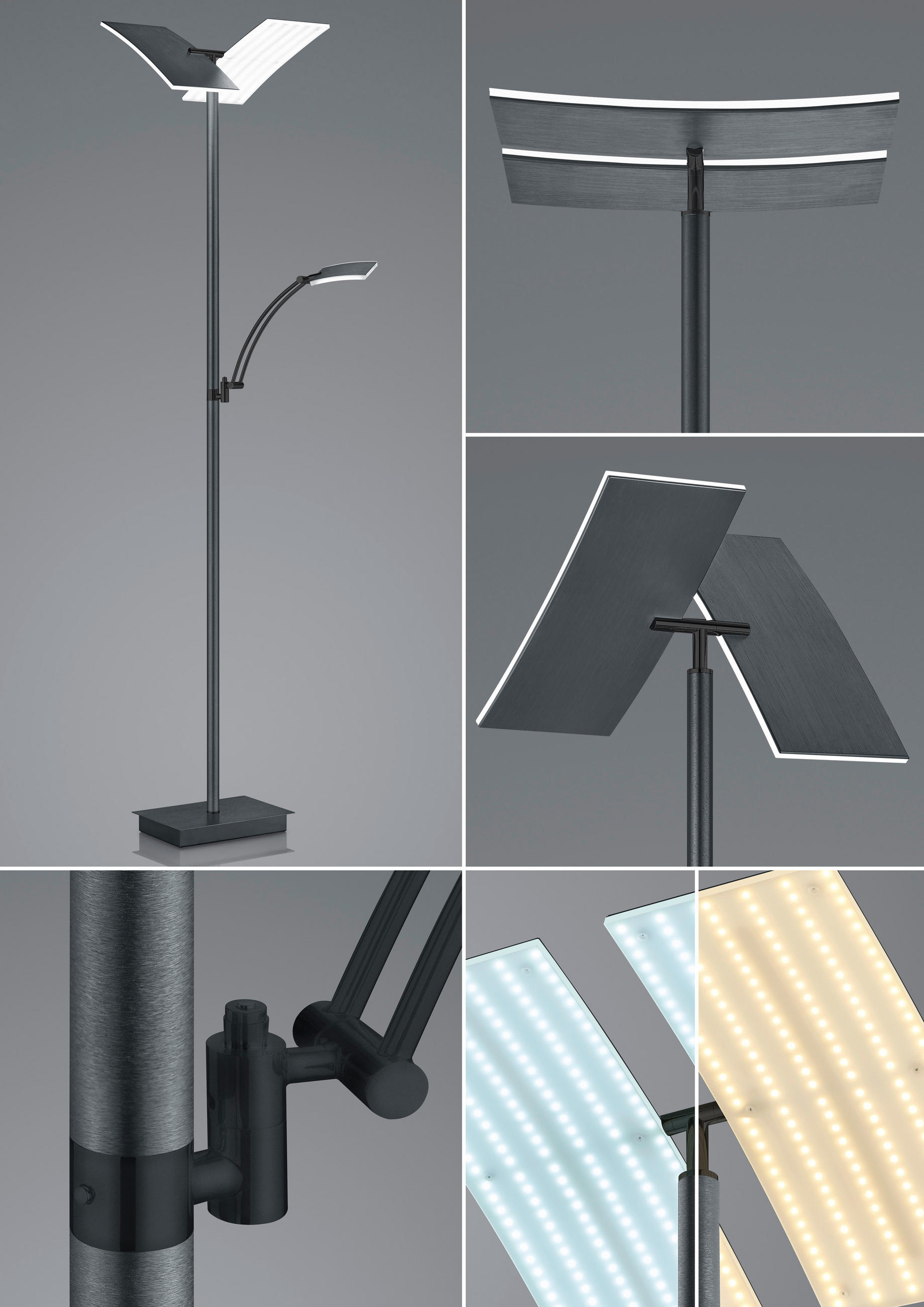 LED-STEHLEUCHTE 50/185 cm    - Anthrazit, Design, Metall (50/185cm) - Hell