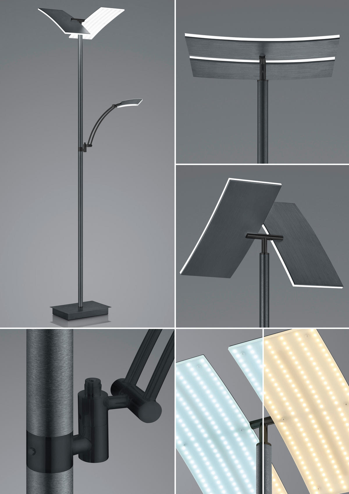 LED-STEHLEUCHTE 50/185 cm    - Anthrazit, Design, Metall (50/185cm) - Hell