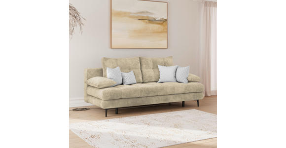 SCHLAFSOFA Chenille Beige Rückenkissen, Armlehnenkissen, Bettkasten, Schlaffunktion, Rücken echt  - Beige/Schwarz, KONVENTIONELL, Textil/Metall (203/94/96cm) - Carryhome