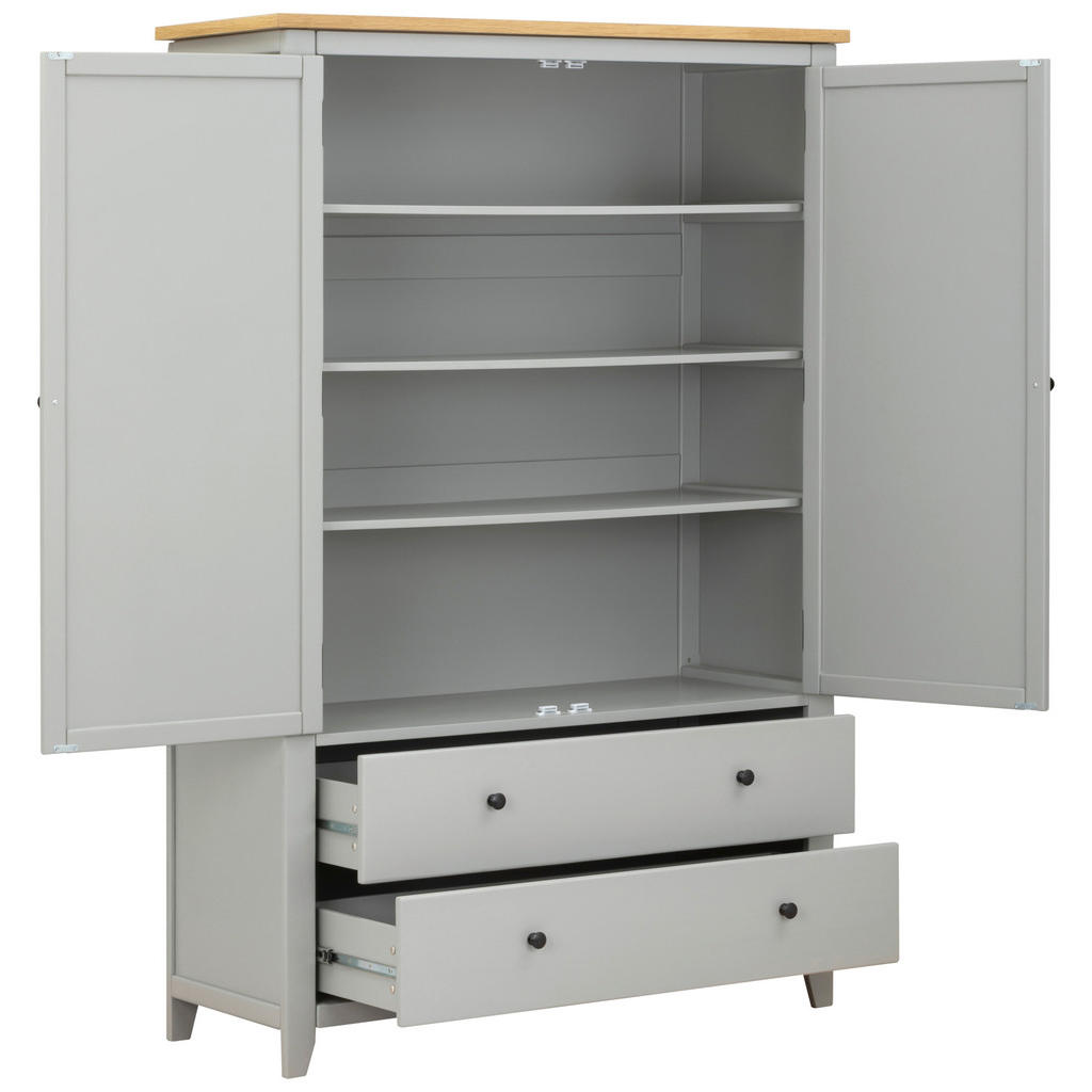 Thumbnail - Mid.you Garderobenschrank, Grau, Natur, Holzwerkstoff, Eiche, Kiefer, furniert, massiv, 3 Fächer, 2 Schubladen, 120x180x...