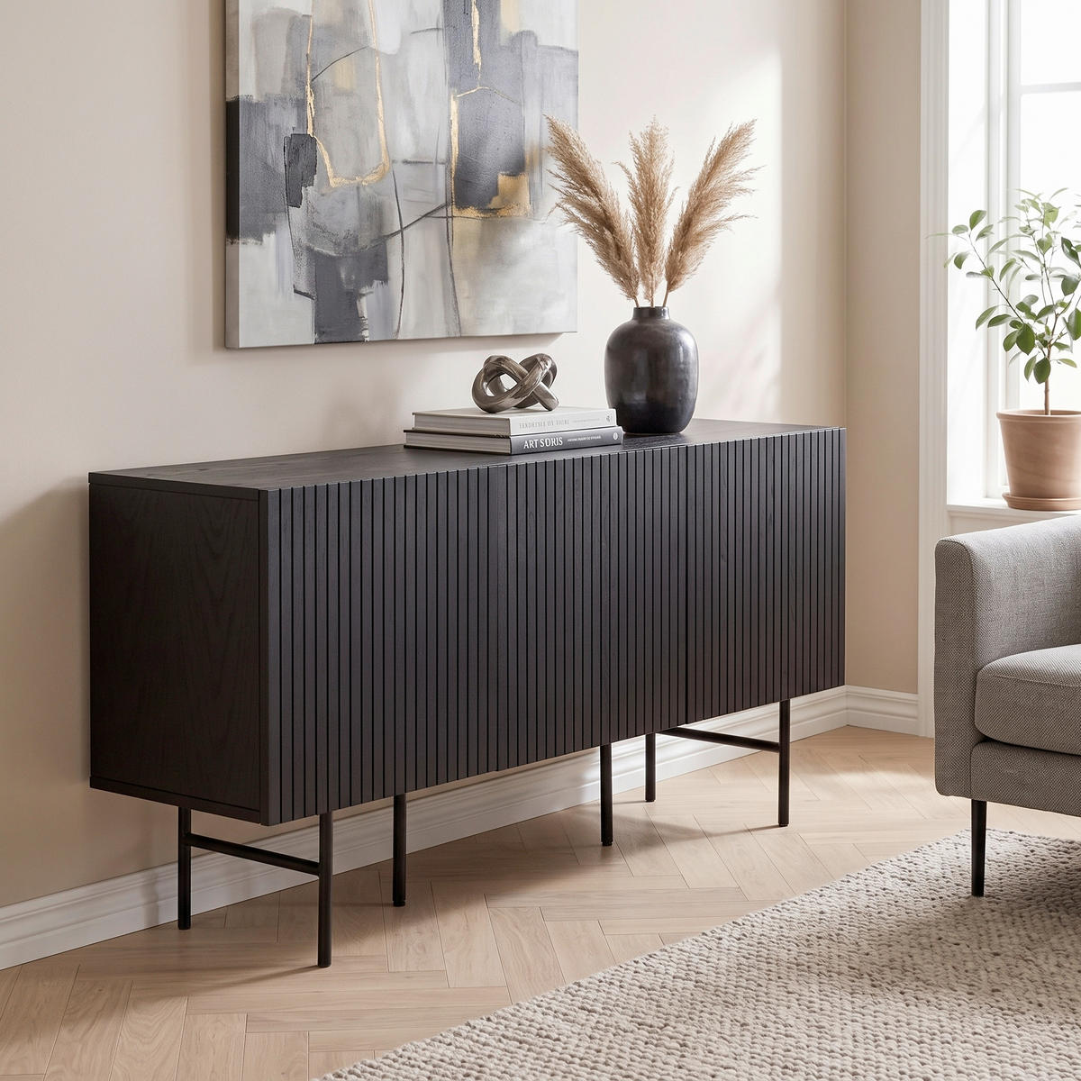 SIDEBOARD  150/75/42 cm  - Schwarz, Design, Holzwerkstoff/Metall (150/75/42cm) - Livetastic