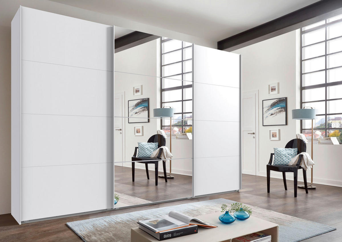 SCHWEBETÜRENSCHRANK in Weiss  - Weiss, Modern, Glas/Holzwerkstoff (360/236/64cm) - MID.YOU