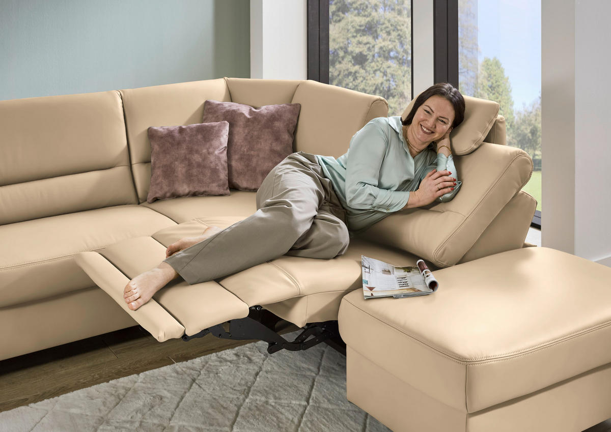 ECKSOFA  in Echtleder Beige  290/249 cm  - Beige/Schwarz, KONVENTIONELL, Leder/Metall (290/249cm) - Beldomo Premium