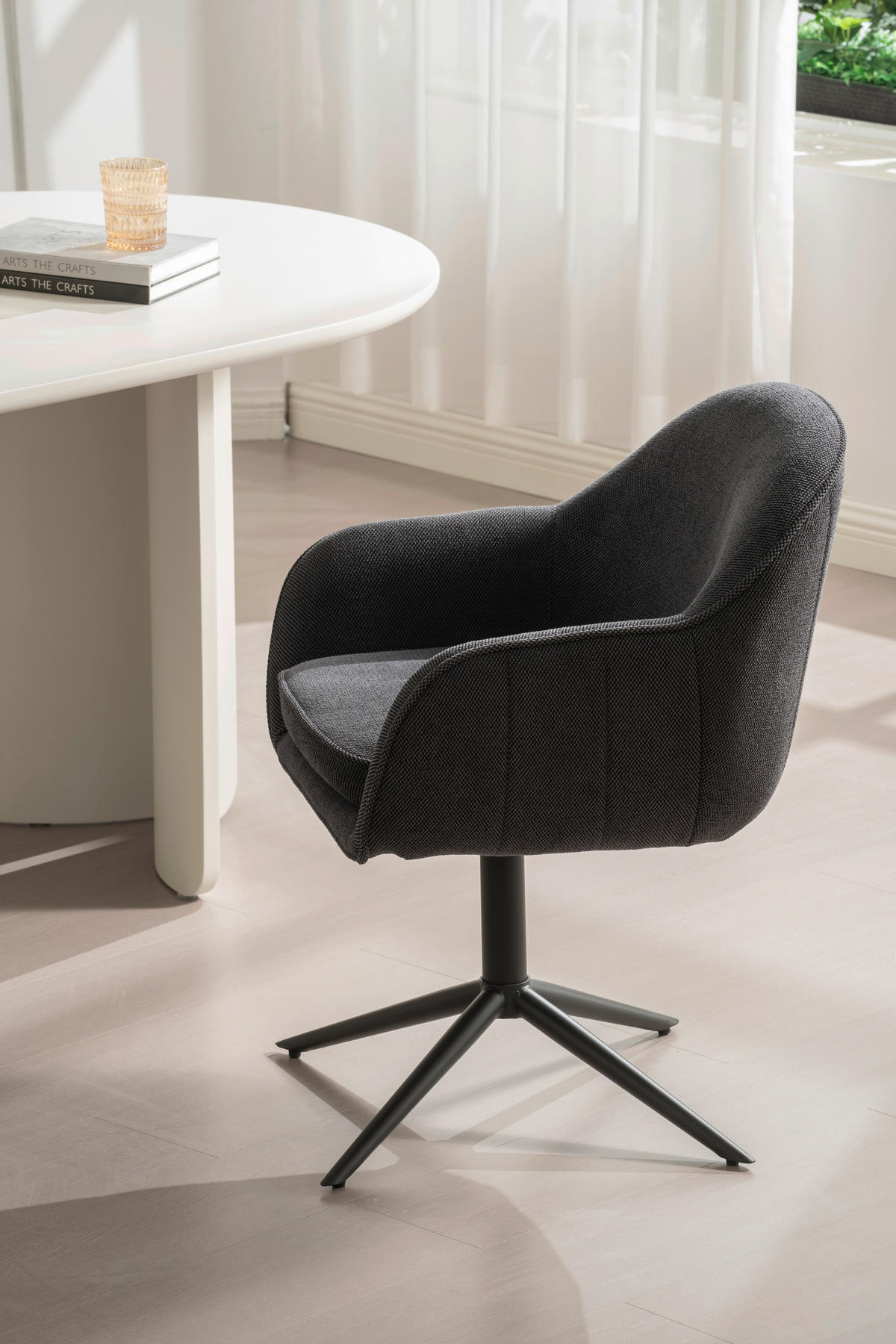 ARMLEHNSTUHL  in Eisen Leinenoptik  - Schwarz, KONVENTIONELL, Holz/Textil (60/81/62cm) - MID.YOU