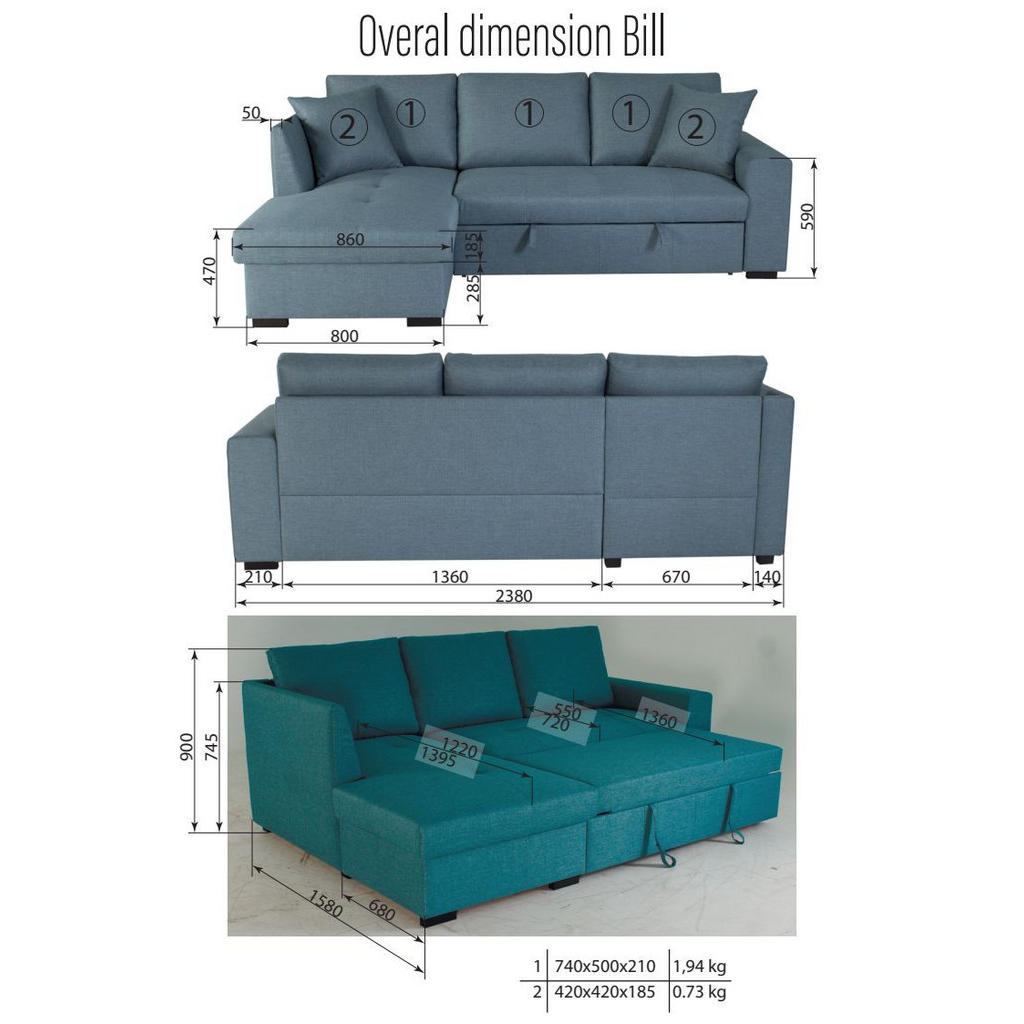 Thumbnail - Xora Ecksofa, Dunkelgrau, Textil, 3-Sitzer, Füllung: Schaumstoff, L-Form, Ottomane links, 238x158 cm, Made in EU, seiten...