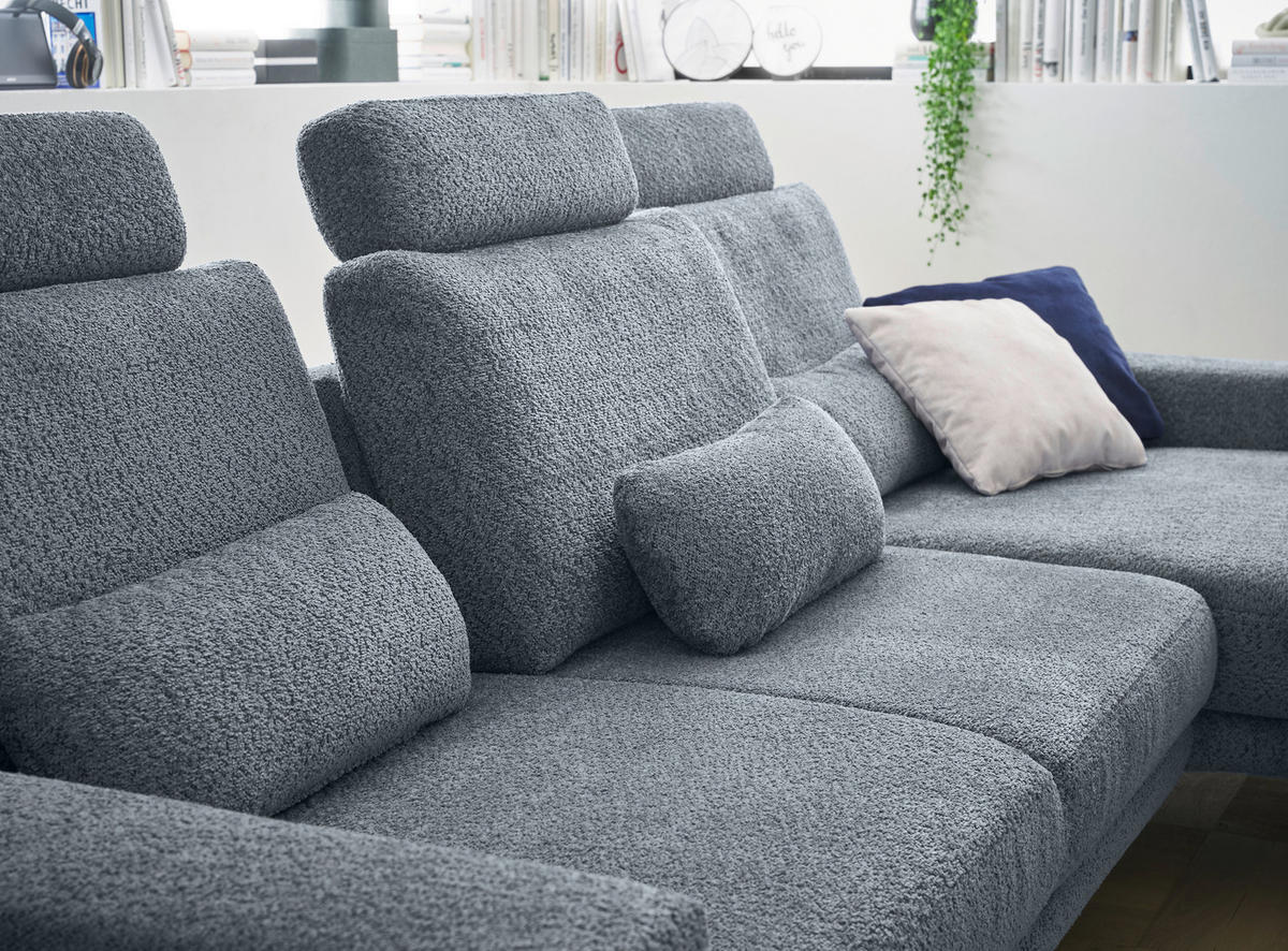 ECKSOFA Blau Chenille  - Blau/Schwarz, KONVENTIONELL, Textil/Metall (294/184cm) - SetOne by Musterring
