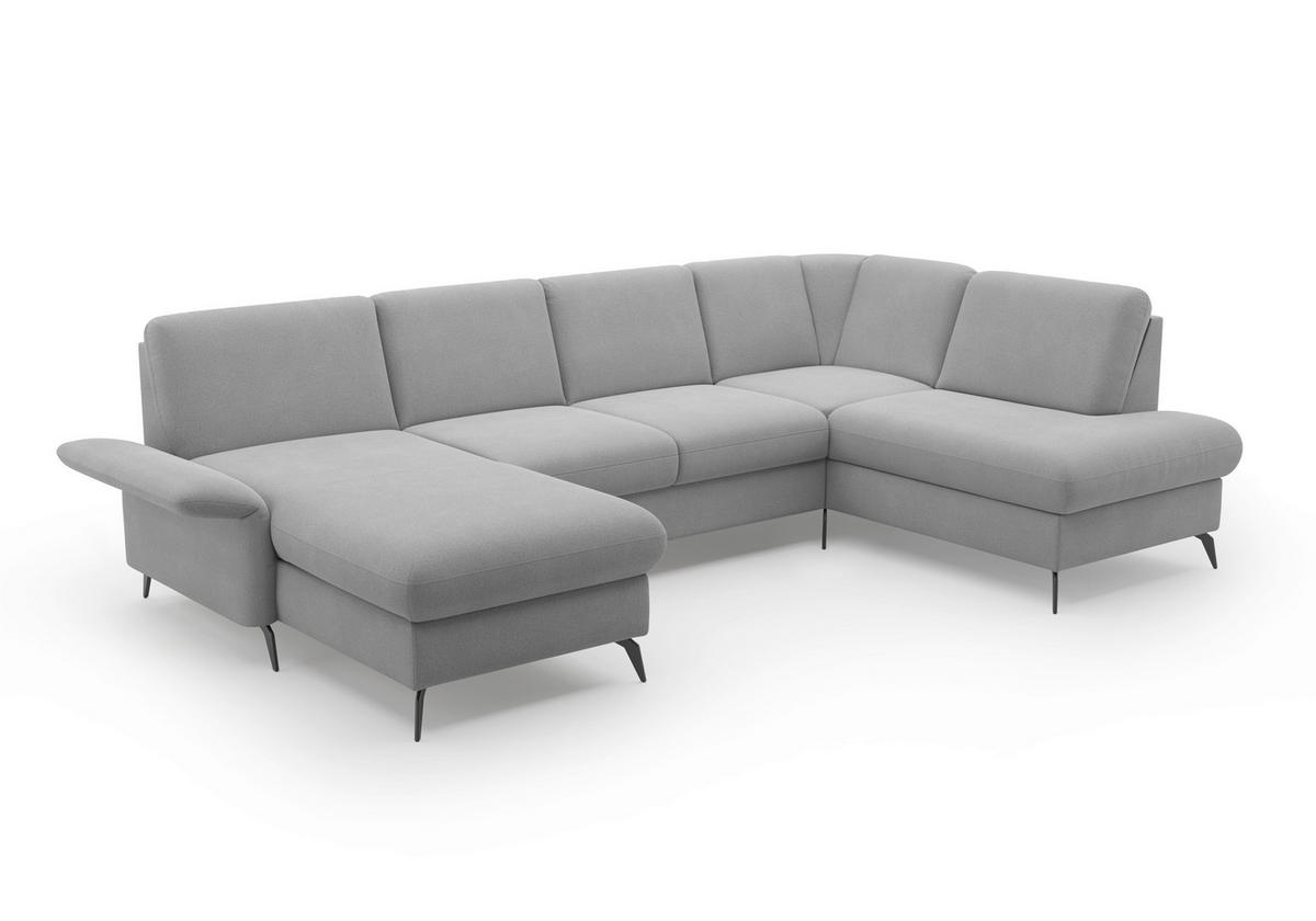 WOHNLANDSCHAFT Grau Flachgewebe  - Schwarz/Grau, KONVENTIONELL, Textil/Metall (164/314/195cm) - Sit & More
