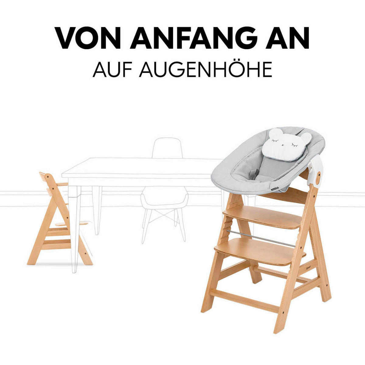 HOCHSTUHL-SET Apha Newborn Set Naturfarben, Hellgrau Nature Grey  - Hellgrau/Naturfarben, Basics, Holz/Textil (65/93,5/49cm) - Hauck