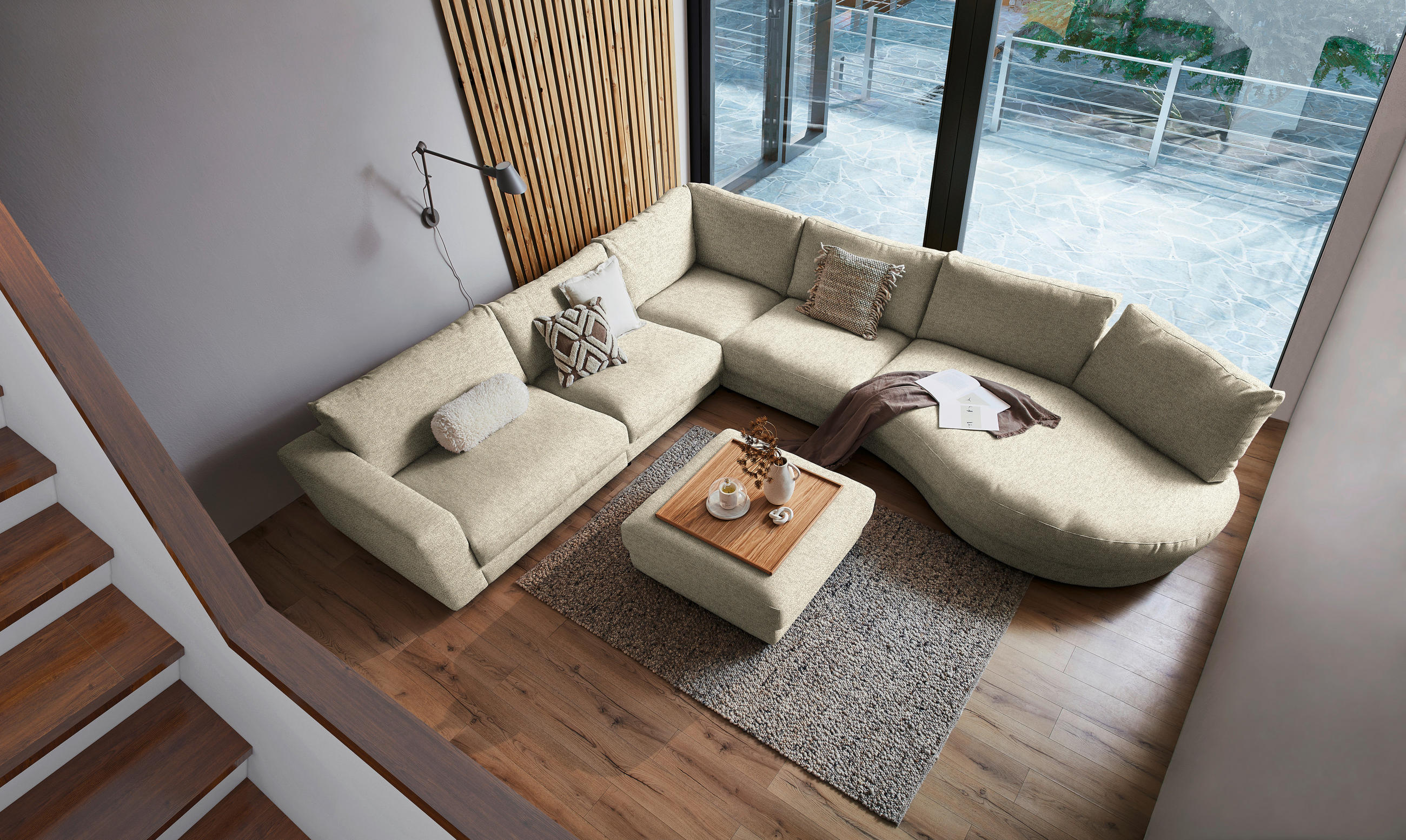 ECKSOFA in Flachgewebe Hellgrün  - Schwarz/Hellgrün, Design, Kunststoff/Textil (365/425cm) - Lomoco