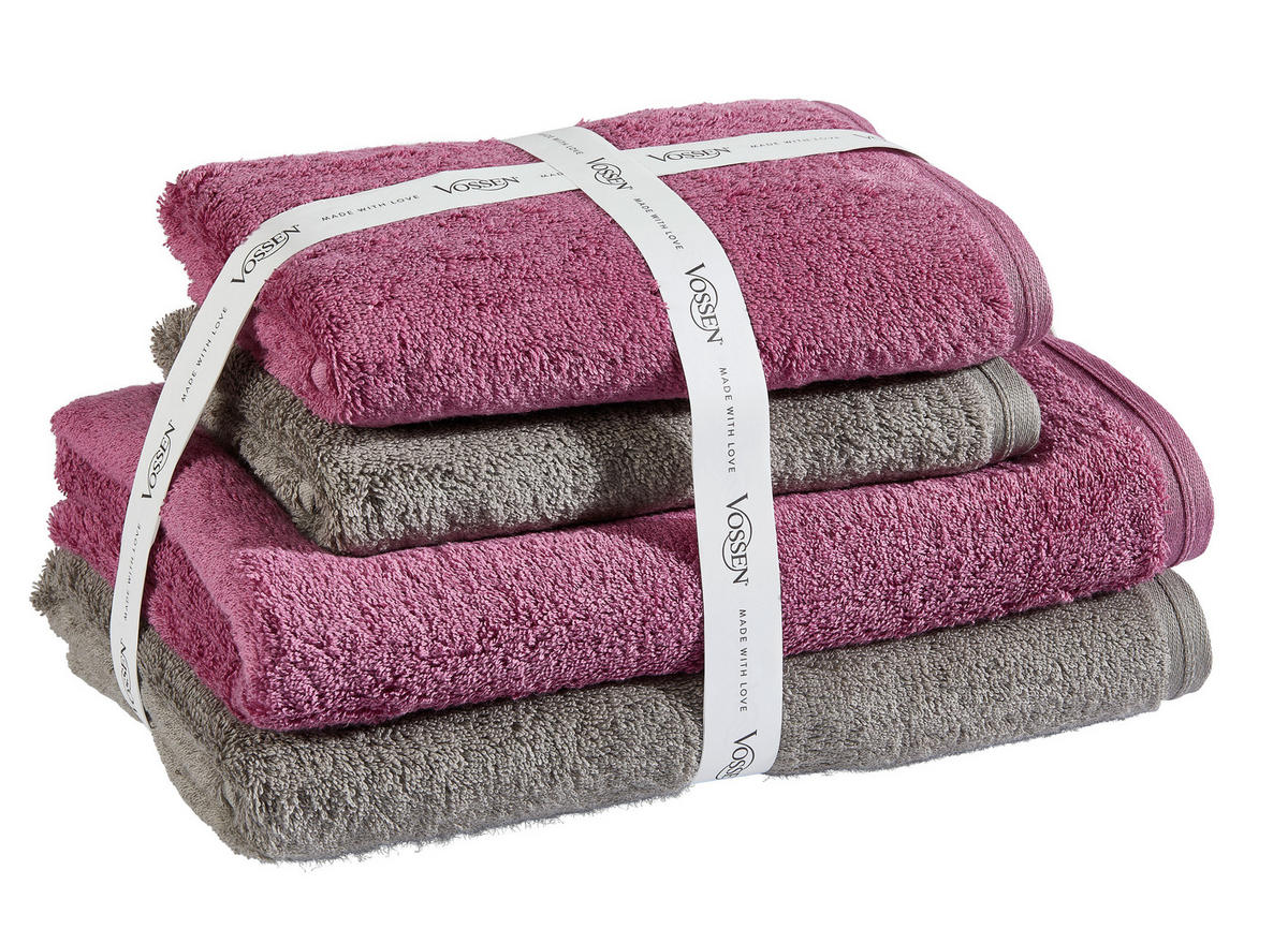 FROTTIERSET SET VEGAN LIFE Grau, Rosa 4-teilig  - Rosa/Grau, Basics, Textil - Vossen