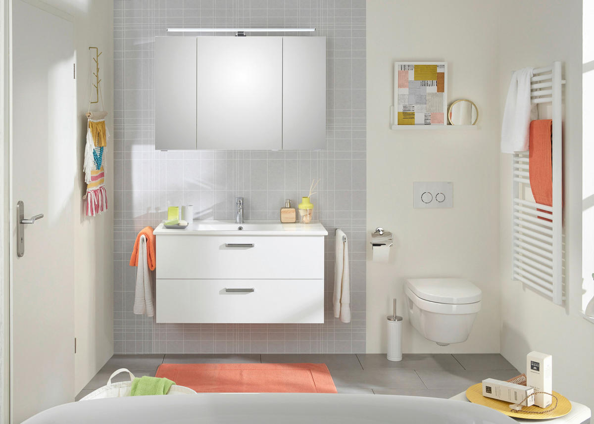 FÜRDŐSZOBABÚTOR - krómszínű/fehér, Design, faalapú anyag/üveg (100cm) - Xora