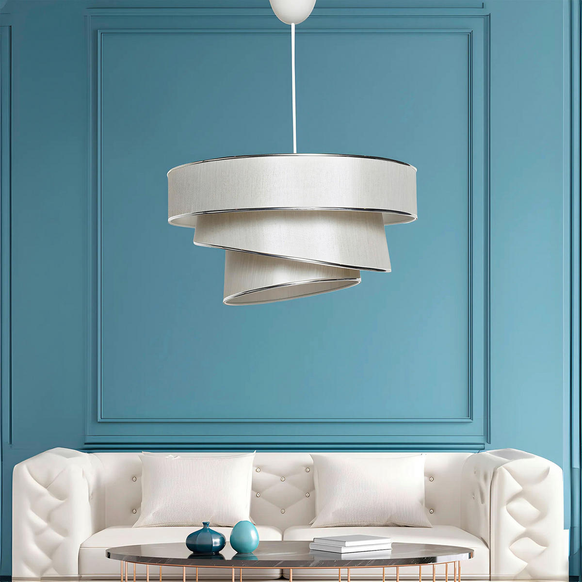ZÁVĚSNÉ SVÍTIDLO, 40/72 cm  - barvy stříbra/béžová, Design, kov/textil (40/72cm) - P & B