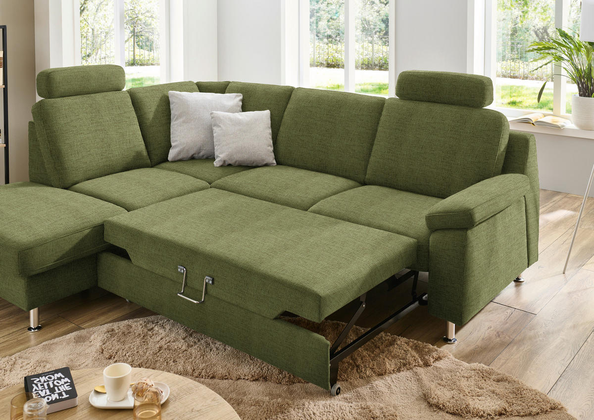 ECKSOFA in Webstoff Grün  - Alufarben/Grün, Konventionell, Textil/Metall (200/241cm) - Beldomo System