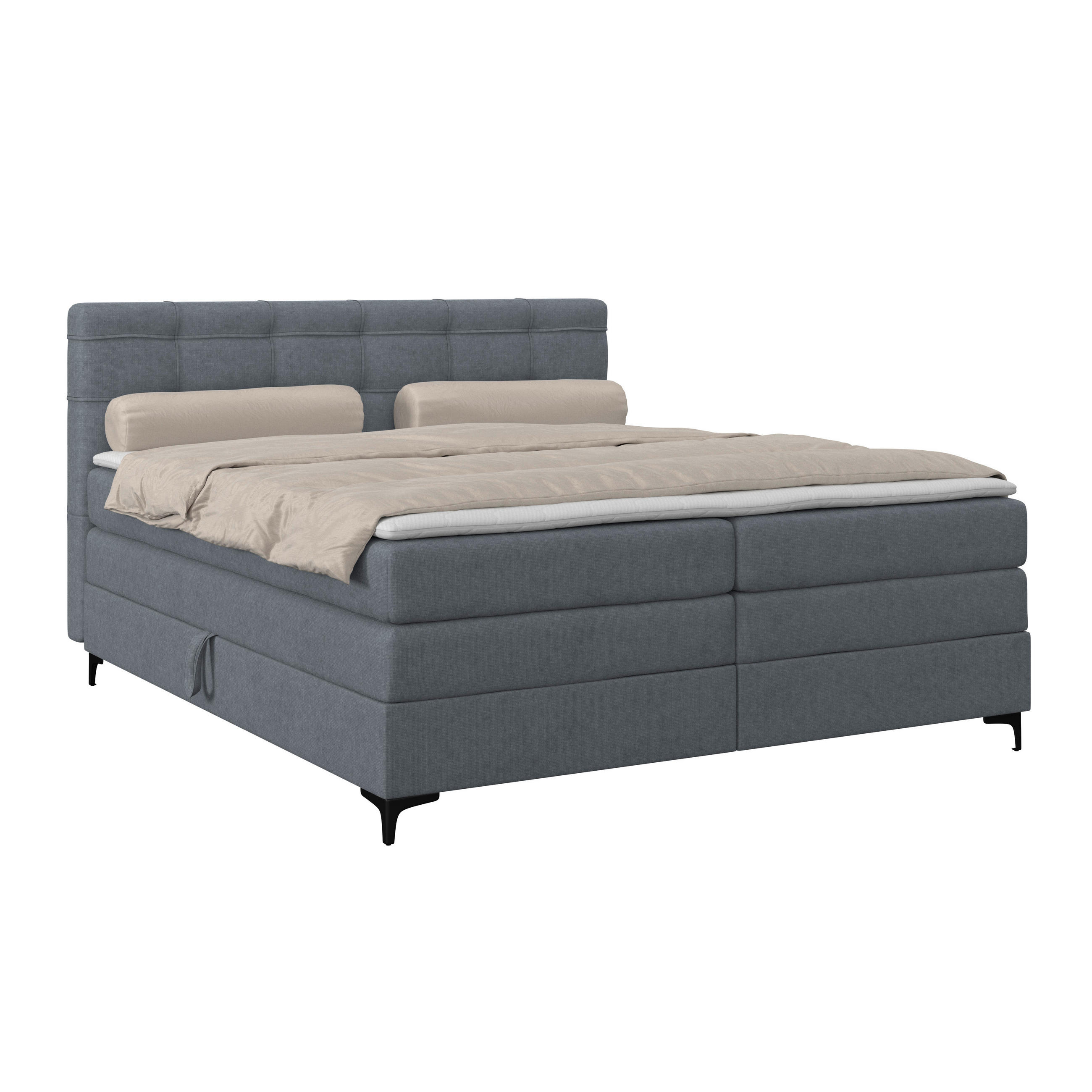 BOXSPRINGBETT 200/200 cm,  in Blaugrau, H3 = fest  - Blaugrau/Schwarz, KONVENTIONELL, Kunststoff/Textil (200/200cm)