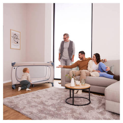 REISEBETT Sleep N Play Go Plus Greige, Pastellblau  - Greige/Pastellblau, Basics, Kunststoff/Textil (69/82/125cm) - Hauck