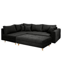 ECKSOFA inkl. Hocker Ariella Schwarz Mikrofaser Rückenkissen, Hocker  - Schwarz/Naturfarben, Design, Holz/Textil (161/231cm) - Livetastic