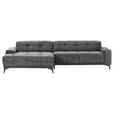 ECKSOFA  in Cord Dunkelgrau Rücken echt, Sitzvorzug  165/295 cm  - Dunkelgrau/Schwarz, KONVENTIONELL, Textil/Metall (165/295cm) - Carryhome