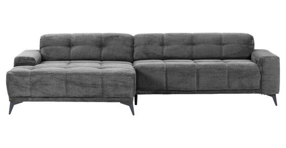 ECKSOFA  in Cord Dunkelgrau Rücken echt, Sitzvorzug  165/295 cm  - Dunkelgrau/Schwarz, KONVENTIONELL, Textil/Metall (165/295cm) - Carryhome
