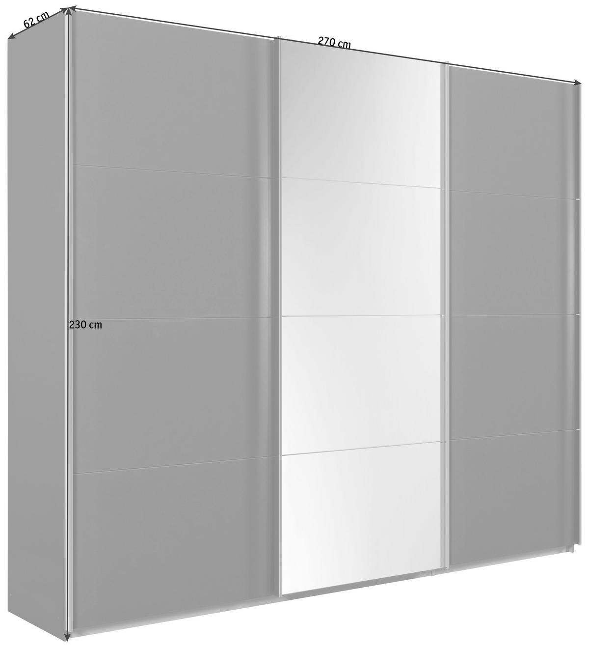  SCHWEBETÜRENSCHRANK 270/230/62 cm 3-türig  - Chromfarben/Dunkelgrau, Design, Glas/Holzwerkstoff (270/230/62cm) - Xora