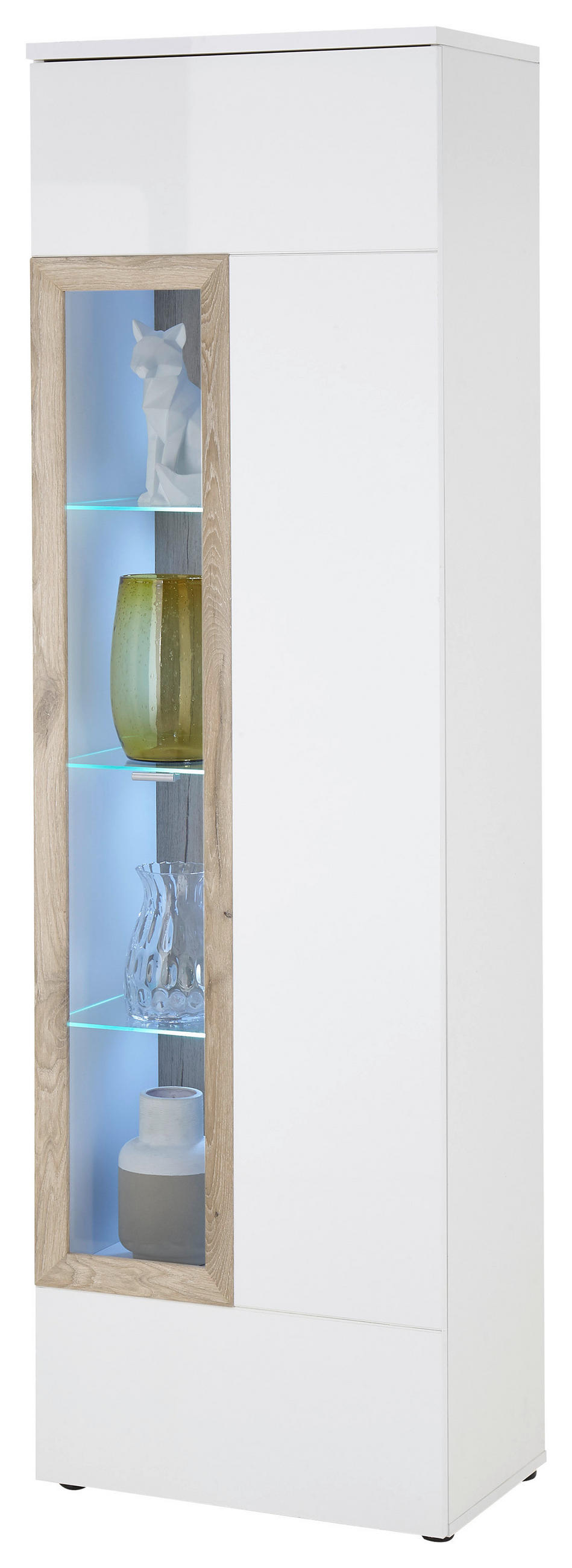 VITRINE in Weiß, Weiß Hochglanz  - Weiß Hochglanz/Silberfarben, Design, Glas/Holzwerkstoff (60/197/38cm) - MID.YOU